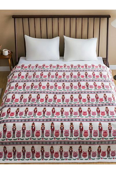 LC Waikiki LCW HOME Pătură dublă cu tematică de Crăciun bej 200x220 Cm