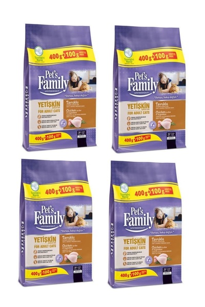 Pets Family Tavuklu Yetişkin Kedi Maması 500 gr X 4 Paket (TOPLAM 2000 GR)
