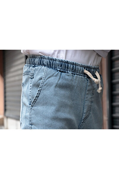 green poll Erkek Buz Mavi Jogger Kargo Kot Pantolon - Likralı Ve Lastikli Bel Paça