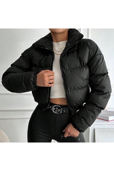 BallBee Kadın Siyah Crop Şişme Mont