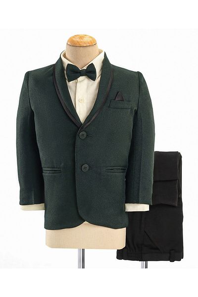 Babyhug Woven Full Sleeves Three Piece Solid Colour Party Suit with Bow - Green & Black