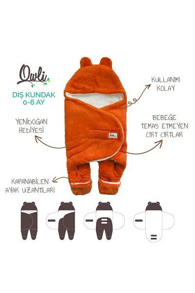 Owli Baby Winter Outer Swaddle Blanket 0-6 Months-orange