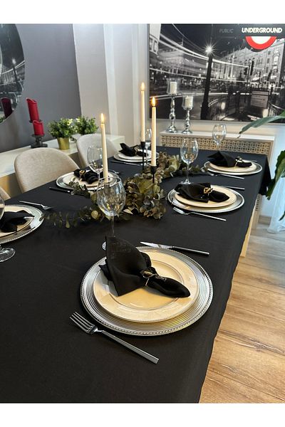 Decamor home Față de masă neagră cu textura de in