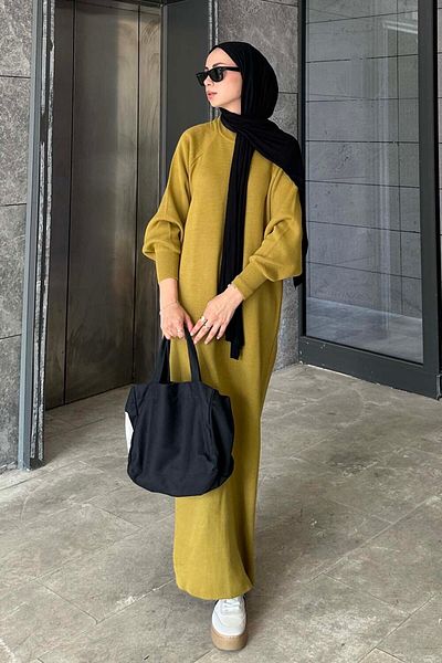 lamelif Gray Balloon Sleeve Knitwear Dress