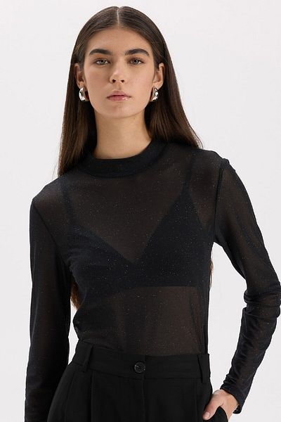 DeFacto Neujahrs-T-Shirt mit schmaler Passform und halbem Rollkragenpullover, lässiges Tüll-Langarm-T-Shirt E2373AX24WN
