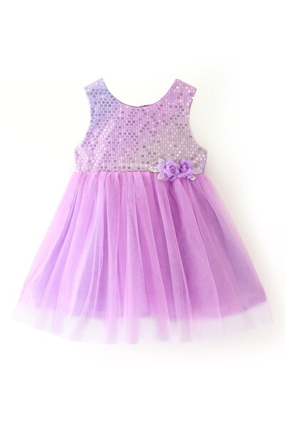 Babyhug فستان حفلات بدون أكمام مع تفاصيل الترتر - لافندر