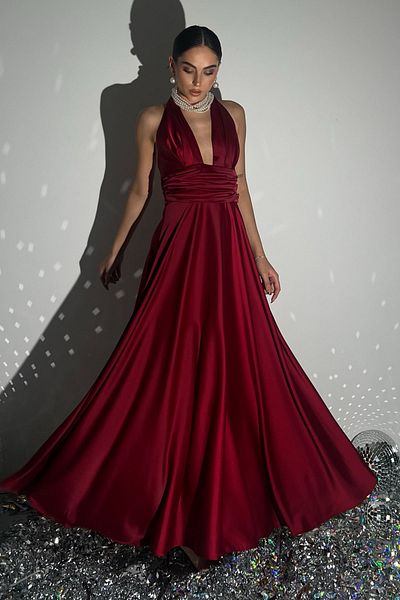 Seda Yalçın Atelier Burgundy Puglia Design Back Detail Satin Dress