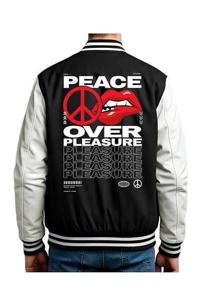 Edizen Peace Over Pleasure 2025 - Unisex Μαύρο Oversize Μπουφάν College 100% βαμβάκι