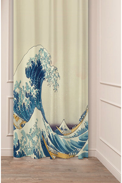 GREENDECOR Büyük Dalga Desenli Dijital Baskılı Fon Perde (Tek Kanat) Renkli M...