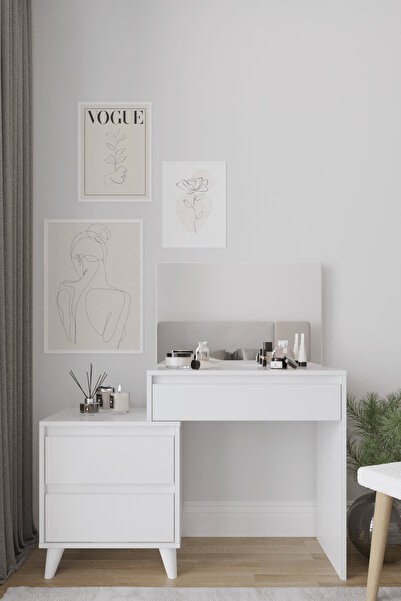 AYMOBSAN Viona 3 Çekmeceli, Aynalı Makyaj Masası, Beyaz