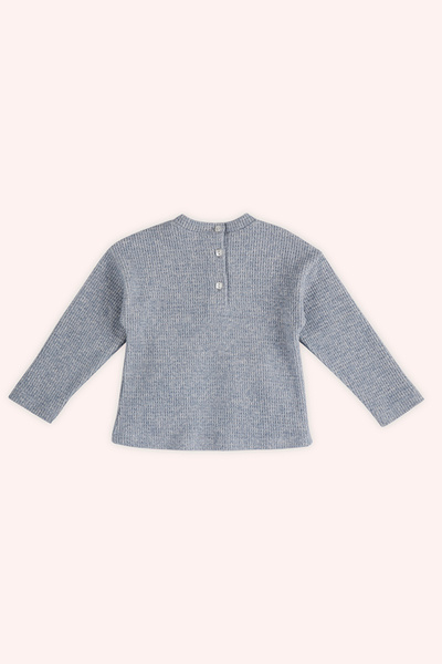 Panço Kız Bebek Cep Detaylı Mavi Triko Kazak