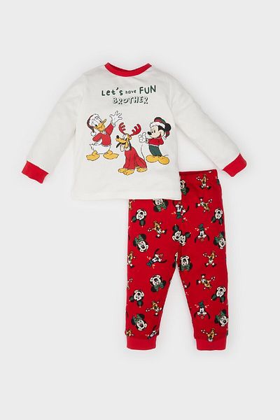 DeFacto Disney Mickey & Minnie témájú kisfiú pizsama szett - nyakú, hosszú ujjú, felső derék