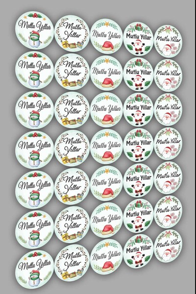 Vice Yeni Yıl Temalı Etiket Seti - Mutlu Yıllar - Yapışkanlı Yılbaşı Etiketi (4,5 Cm) 70 Adet