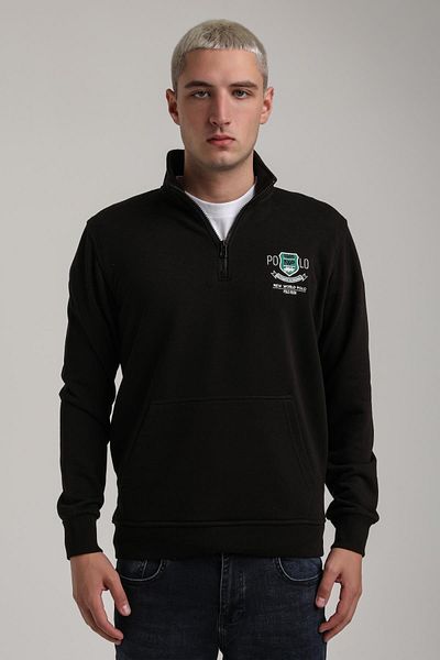 NEW WORLD POLO Stand Collar Black Slim Fit Sweatshirt 24Fwm60198