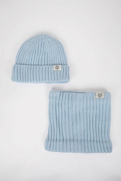DeFacto Fleece Lined Neck Collar Beanie for Baby Boy - Set of 2 C8488A524Wn