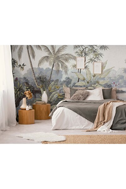 Tasarım Tropikal Palmiye Ağaçları Geniş Yapraklar Duvar Kağıdı