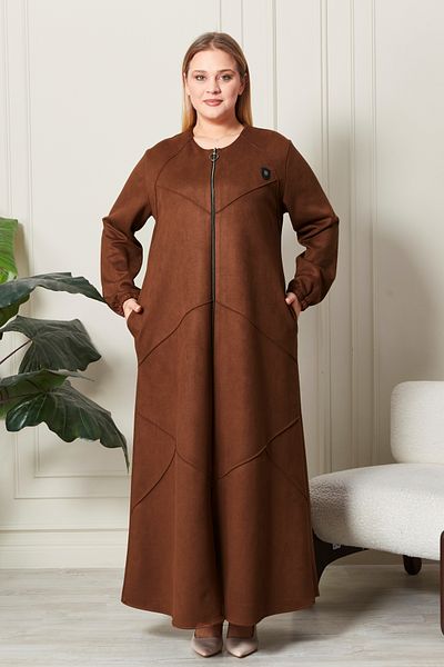 Ferace Large Size Diamond Patterned Full Length Long Suede Top Coat