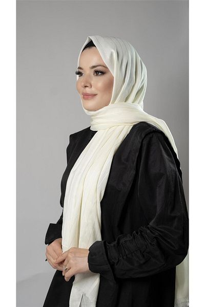 HÜRREM BONE Ecru Striped Shawl Viscose Fabric Bursa Dolama 202110_27