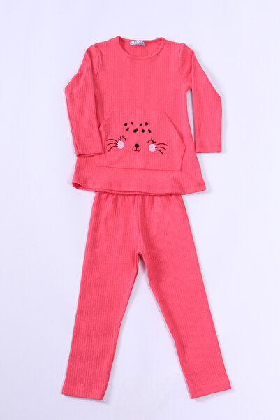 HÇM Girls - Solid Color Embroidered Knitwear Set with Kangaroo Pocket E24