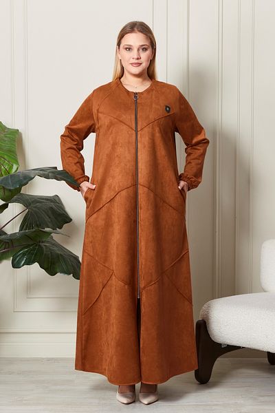 Ferace Large Size Diamond Patterned Full Length Long Suede Top Coat