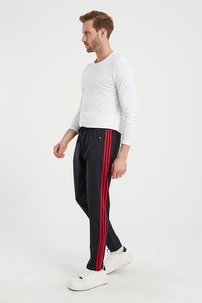 DYNAMO Men's Red Striped Black Sweatpants Straight Leg Diving Fabric