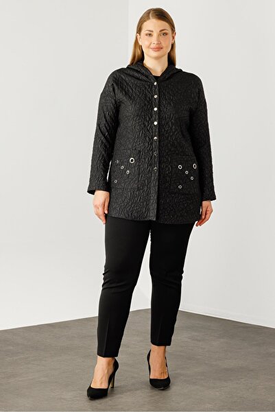 Moda İlgi Modailgi  Cepleri Kuşgözü Detaylı Kapüşonlu Kapitone Tunik Siyah