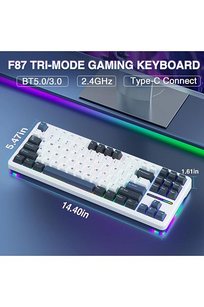 Aula لوحة مفاتيح الألعاب الميكانيكية اللاسلكية F87 80% Tri-Mode RGB، مفاتيح Greenwood V3 TKL القابلة للتبديل السريع