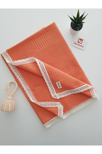 ilkimbebe 100% Cotton, Lace Pique Baby Blanket 85X90
