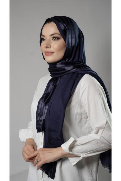 HÜRREM BONE Μπλε ριγέ σάλι Viscose ύφασμα Bursa Dolama 202109_02