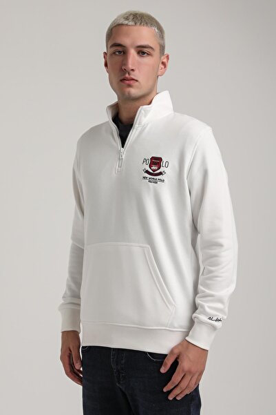 NEW WORLD POLO Dik Yaka Ekru Slim Fit Sweatshirt 24FWM60198