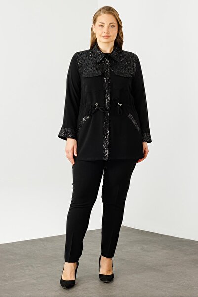 Moda İlgi تونيك رجالي مطرز بالترتر - أزياء سوداء