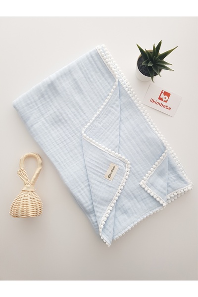 ilkimbebe بطانية أطفال من الموسلين بأربع طبقات مع غطاء من الموسلين مقاس 85 × 90