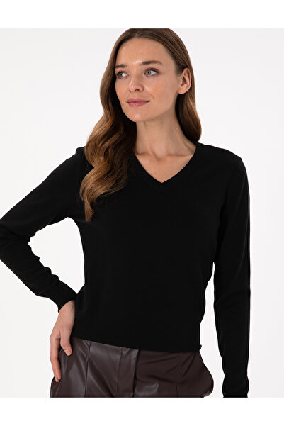 Pierre Cardin Black Slim Fit V-Neck Basic Sweater 50300803-Vr046