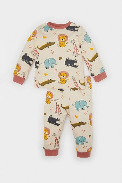 DeFacto Baby-Jungen-Pyjama-Set mit Safari-Aufdruck, langärmelig, 2-teilig, D8317a5ns