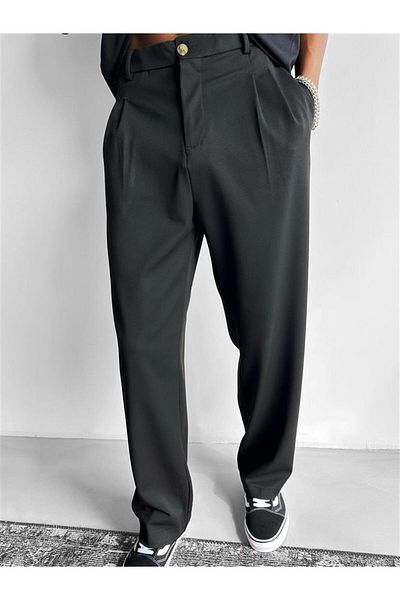 ablukaonline Schwarze Baggy Fit Stoffhose für Herren