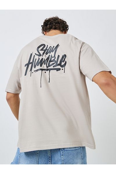 Styli Oversized Stay Humble Slogan Cotton T-Shirt