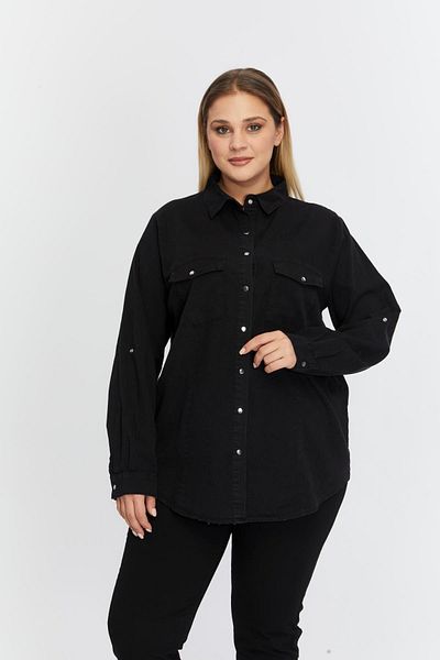 RMG Large Size Sleeve Epaulettes Detailed Denim Smoked