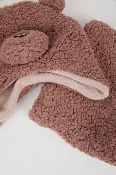 DeFacto Baby Girl Teddy Bear Figured Plush 2-Piece Scarf Neck Collar D1090A524Wn