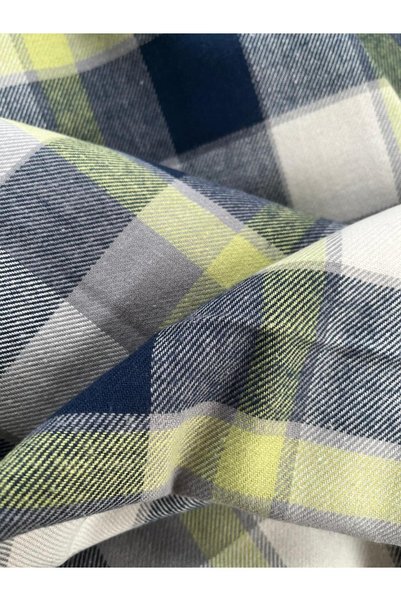 Mona Goods Navy Blue Yellow Plaid Flannel Fabric