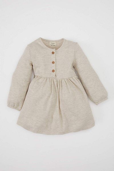 DeFacto Baby-Mädchen-Camisole mit Rundhalsausschnitt und langen Ärmeln, einfaches, gerades Kleid A7522a523au