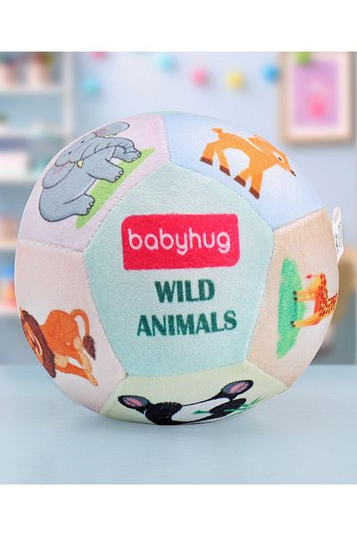 Babyhug Babyhug Wild Animals Soft Ball for Kids - Multicolor, Squeezable, 13cm, Educational, Non-Toxic, 3M+
