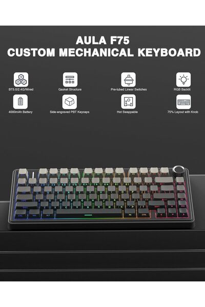 Aula F75 Pro 75% Tri-Mode RGB Wireless Mechanical Gaming Keyboard, Reaper Switches Hot Swappable