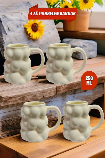 Open Home Concept 4-Piece Porcelain Coffee Cup, Grape Shaped Mug Designed for Office and Home 250 ml