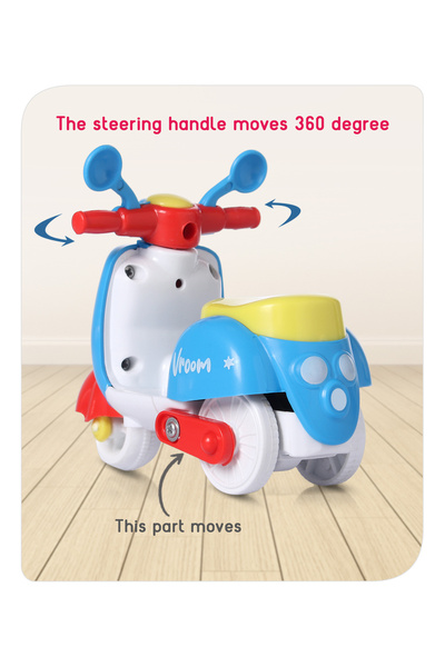 Babyhug Friction Powered Mini Scooter Toy -No Batteries - Durable Blue Play Vehicle