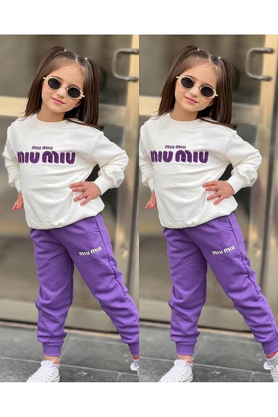 sinmm Lilac Color Embroidered 2-Piece Tracksuit Set for Girl - Lycra Sweatshirt