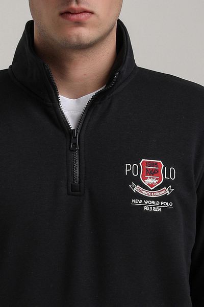 NEW WORLD POLO Stand Collar Navy Blue Slim Fit Sweatshirt 24Fwm60198