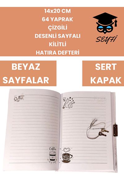 SEYFİKİRTASİYE 64 ورقة مخططة - كتاب تذكاري مع صفحات وقفل، دفتر قهوة من سلسلة القهوة اليومية