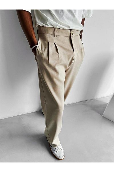 ablukaonline Beige Herren-Stoffhose mit Baggy-Passform