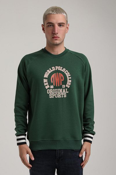 NEW WORLD POLO Crew Neck Green Slim Fit Sweatshirt 24Fwm60187