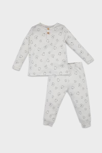 DeFacto Baby-Jungen-Pyjama-Set mit Teddybär-Muster, langärmelig, gerippt, D6808a5ns